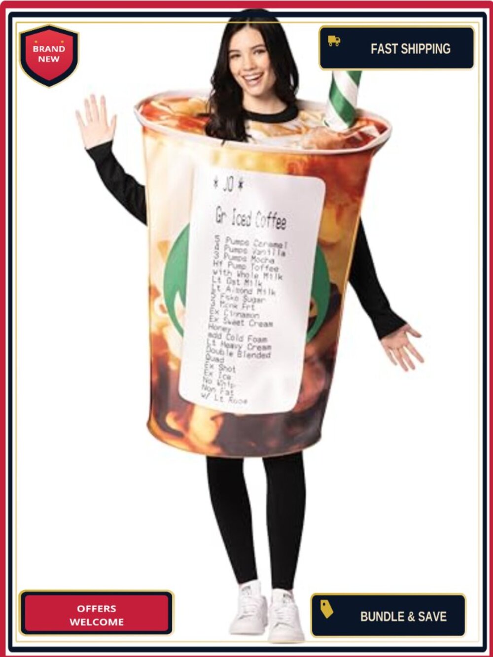 Barista's Nightmare Coffee Cup Costume One Size Tunic Adult Halloween